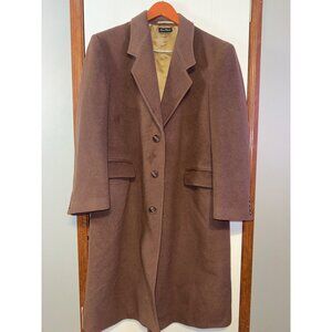 STAFFORD Brown Cashmere & Wool Blend Overcoat Size S 38